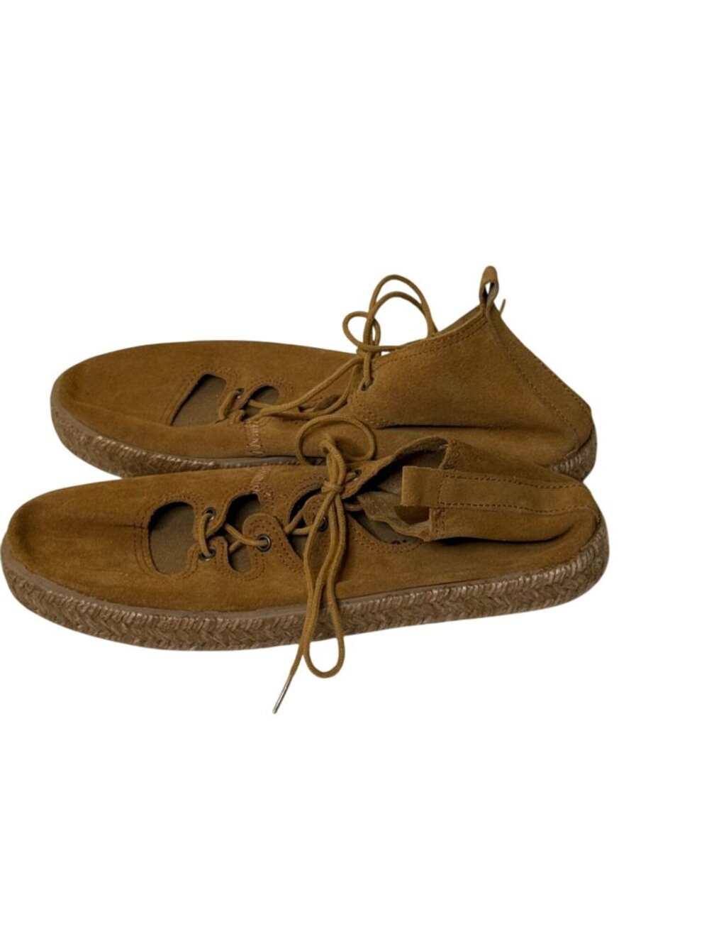 Ippon Vintage Womens 38 US 7 Suede Espadrille Lace Up Flats Brown Boho - Picture 6 of 11